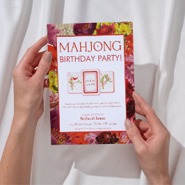 Mahjong Födelsedagsfest inbjudan, Blommigt Inbjudningar