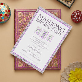 Mahjong Födelsedagsfest inbjudan, lila toile Inbjudningar