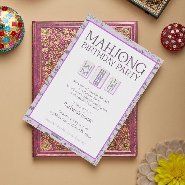 Mahjong Födelsedagsfest inbjudan, lila toile Inbjudningar (Skapare uppladdad)