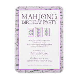 Mahjong-födelsedagsinbjudan, lila toile magnet