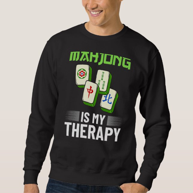 Mahjong Game Bord Cards Player Tile American Lång Ärmad Tröja (Framsida)