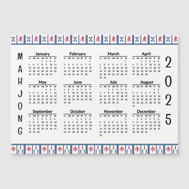Mahjong Game Tiles 2025 Calendar Magnetic Card (Framsida)