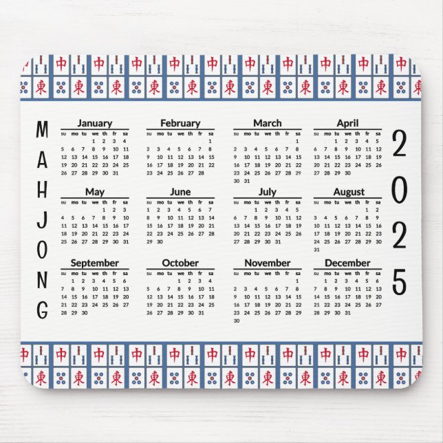Mahjong Game Tiles 2025 Calendar Mousepad Musmatta (Framsidan)