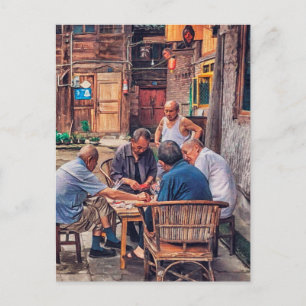 Mahjong i Alley Hutong-Chinan Vykort