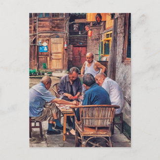 Mahjong i Alley Hutong-Chinan Vykort