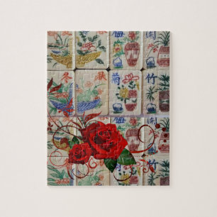 Mahjong Jigszons Puzzle Röd ros Blommigt Pussel