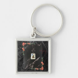 Mahjong Keychain marble and blommigt design Fyrkantig Silverfärgad Nyckelring
