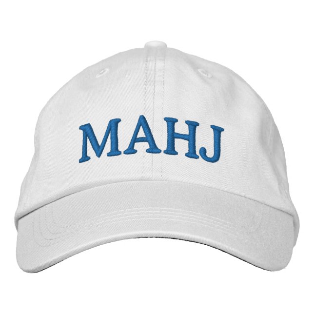 Mahjong Mahj Lover Bold Typography Simple Blue Broderad Keps (Framsida)