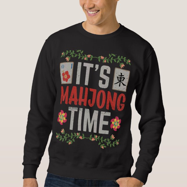 Mahjong Mahjong Players Det är Mahjong Time Lång Ärmad Tröja (Framsida)