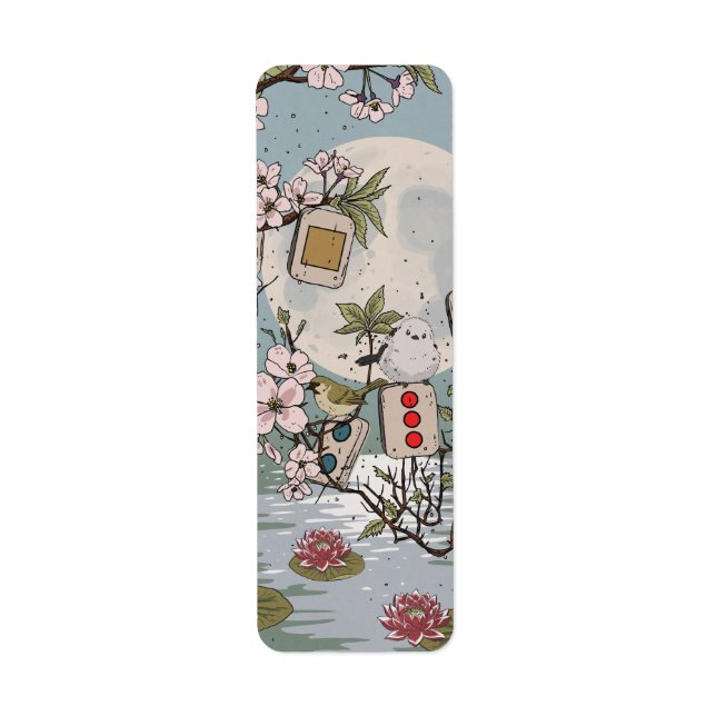 Mahjong Månuppgång Returadress Etikett (Framsidan)
