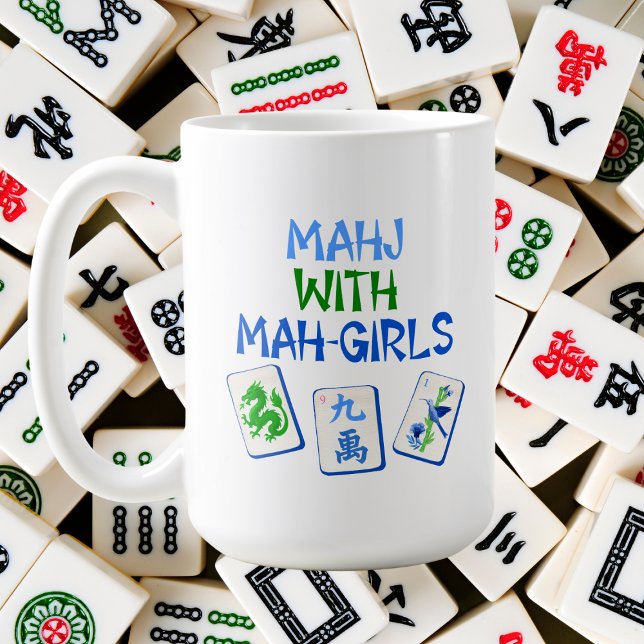 Mahjong med Mah Girls Watercolor Tiles Kaffemugg (Skapare uppladdad)