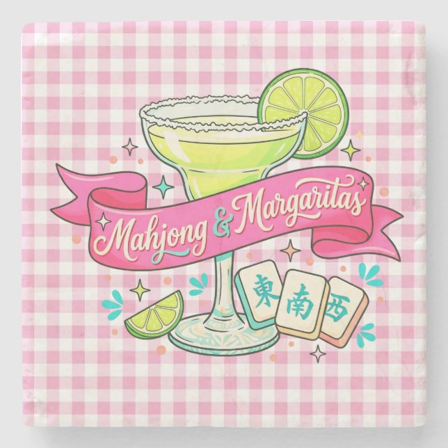 Mahjong och Margaritas Game Night Cocktail Stenunderlägg (Framsidan)