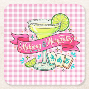 Mahjong och Margaritas Game Night Cocktail Underlägg Papper Kvadrat