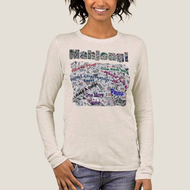 Mahjong-ord kvinnors långärmad t-shirt  (Framsida)