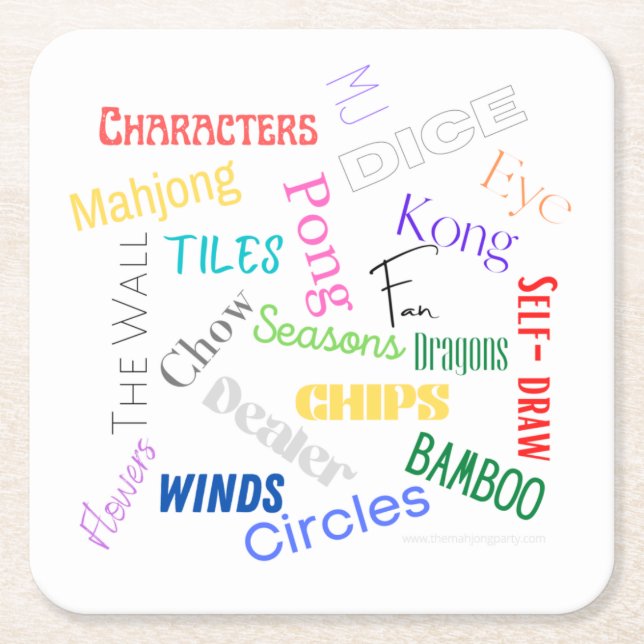 Mahjong Ord Papper Underlägg Kvadrat (Framsidan)