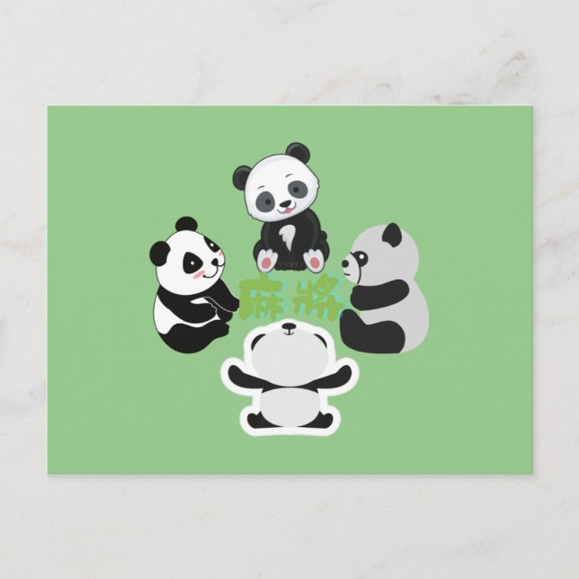 Mahjong Panda Cute Funny Helg Vykort (Framsida)