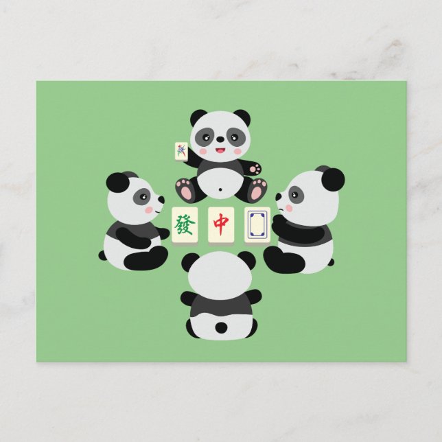 Mahjong Panda Cute Funny Helg Vykort (Framsida)