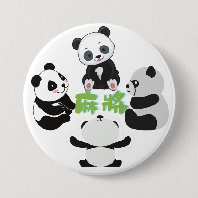 Mahjong Panda Cute Funny Knapp (Framsida)