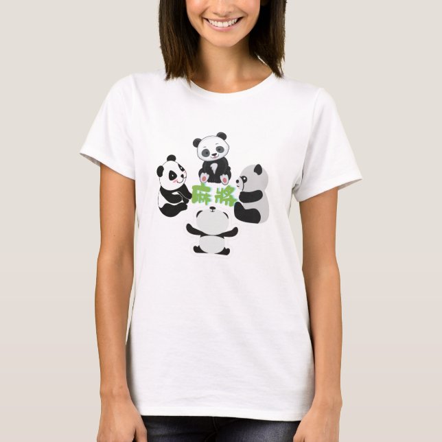 Mahjong Panda Cute Funny T-Shirt (Framsida)
