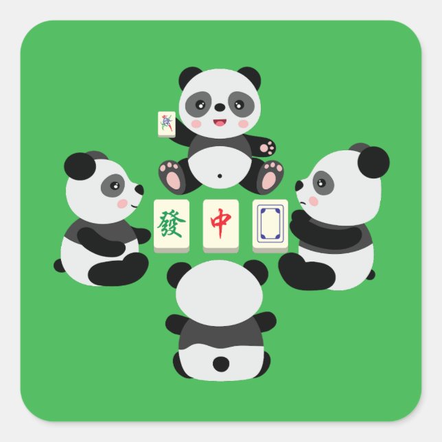 Mahjong Panda Fyrkantigt Klistermärke (Framsida)