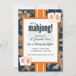 Mahjong Party Invitation, navy gold toile, tiles Inbjudningar