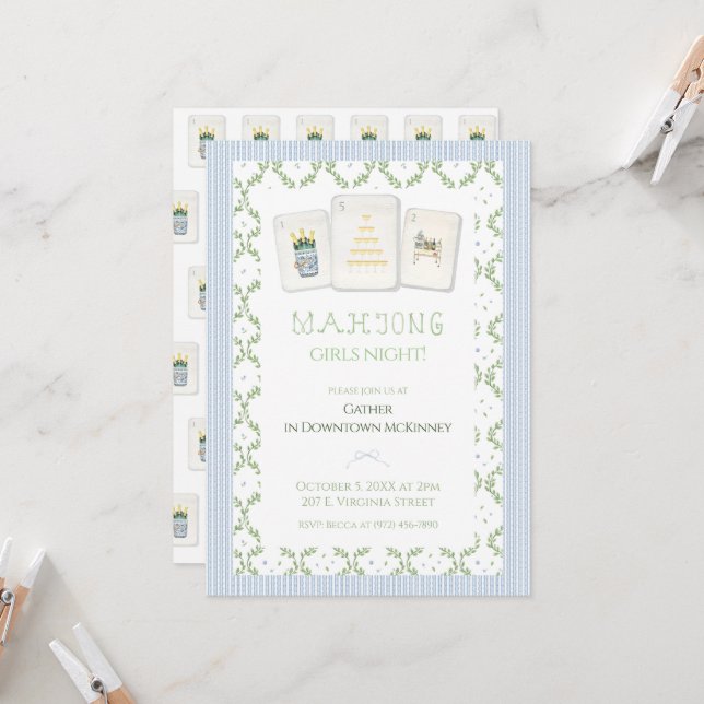 Mahjong Party Invitation, Preppy Champagne  Inbjudningar (Fram/Back In Situ)