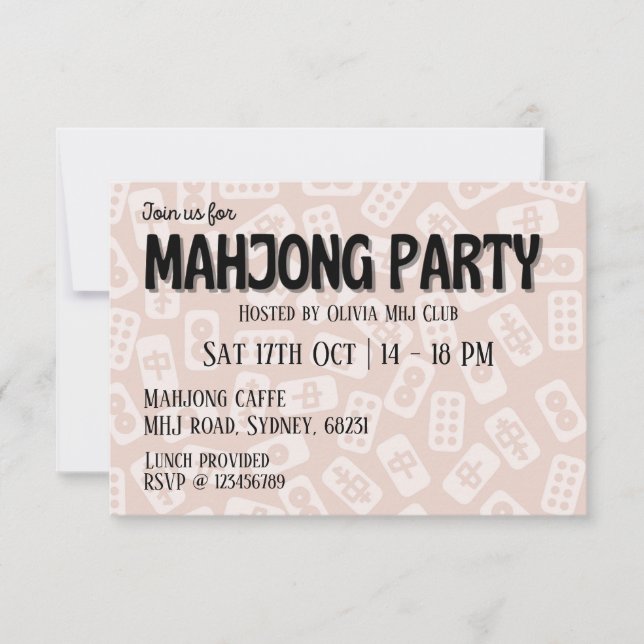 Mahjong party rosa tiles inbjudningar (Framsida)