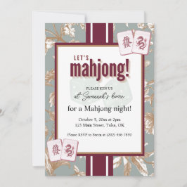 Mahjong-partyinbjudan, burgunderröd toile, brickor inbjudningar