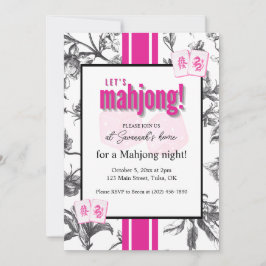 Mahjong-partytillstånd, svart rosa toile, brickor inbjudningar