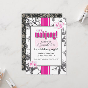 Mahjong-partytillstånd, svart rosa toile, brickor inbjudningar