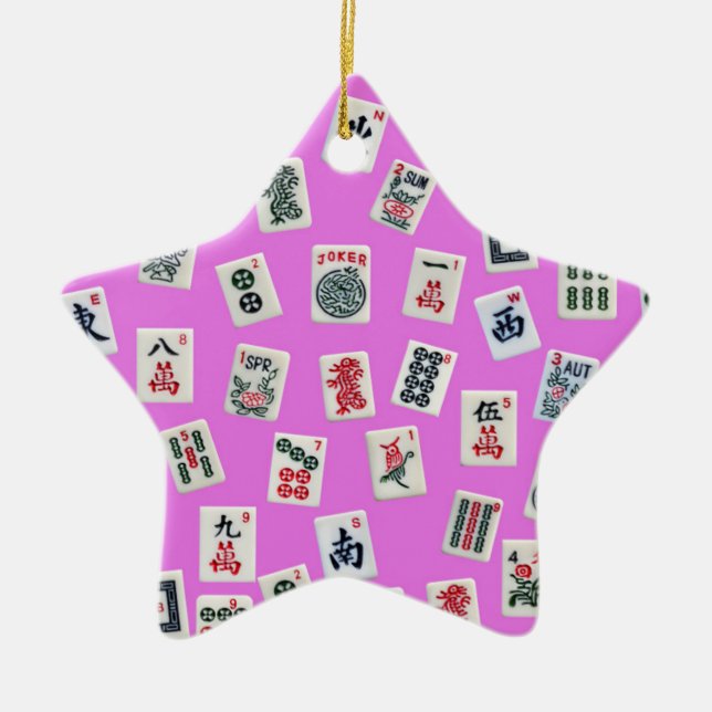 Mahjong-plattans utformning på rosa julgransprydnad keramik (Framsidan)