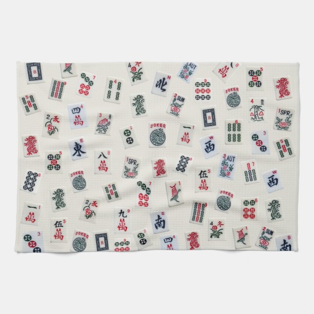 MahJong-plattor utformar fotografi på brickan  Kökshandduk (Horisontell)