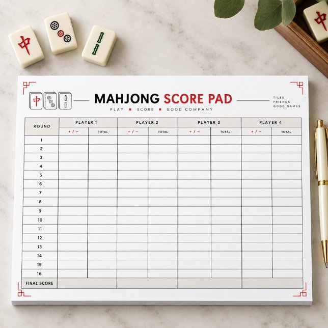 Mahjong-poängblad Notepad Anteckningsblock (Mahjong Score Sheet Notepad
)