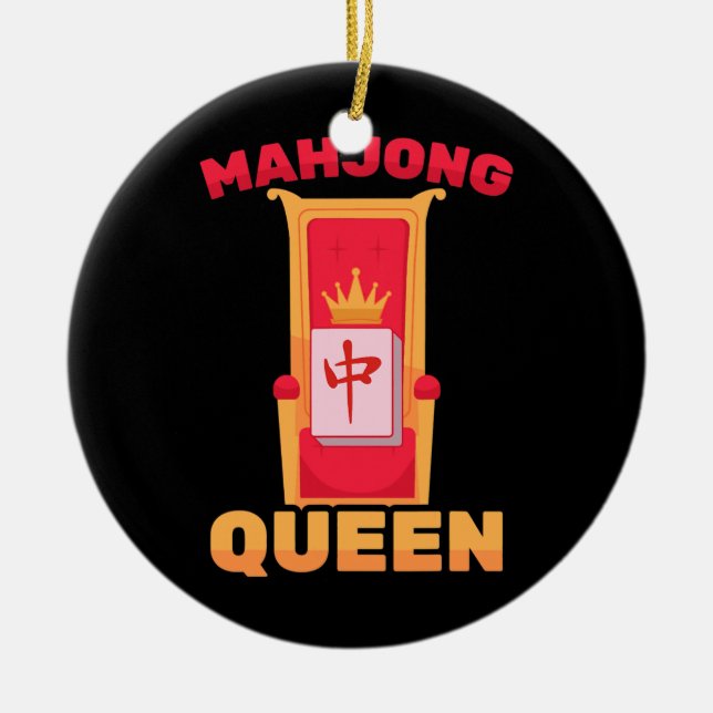 Mahjong Queen of Tiles Mah Jong Family Game Julgransprydnad Keramik (Framsidan)
