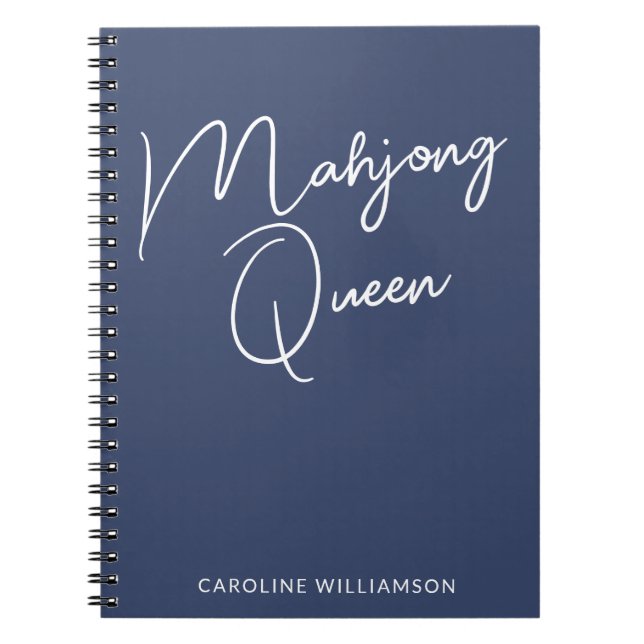 Mahjong Queen Personlig Namn Navy Blue Anteckningsbok (Framsidan)