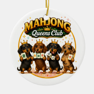 Mahjong Queens Club Söta Dachshundar Julgransprydnad Keramik