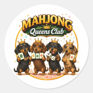 Mahjong Queens Club Söta Dachshundar Runt Klistermärke