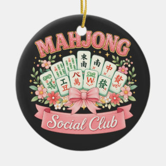 Mahjong Social Club Rosa Blommig Slöja Julgransprydnad Keramik