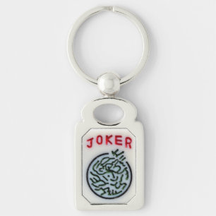 MahJong-spelsymbol Joker-panel Rektangulärt Silverfärgad Nyckelring