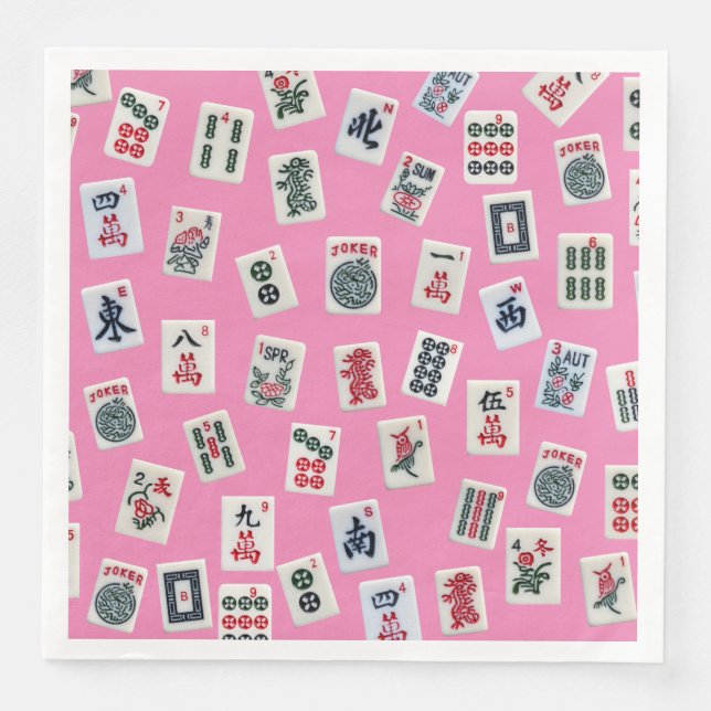 MahJong-symboler på rosa Pappersservett (Framsida)