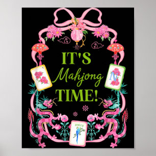 Mahjong tid coquette bow estetisk mah jong spelare poster