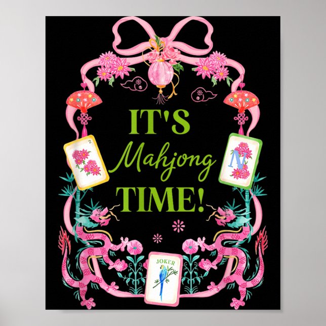 Mahjong tid coquette bow estetisk mah jong spelare poster (Framsidan)