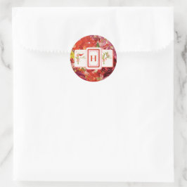 Mahjong Tile Blommigt Monogram Sticker Runt Klistermärke