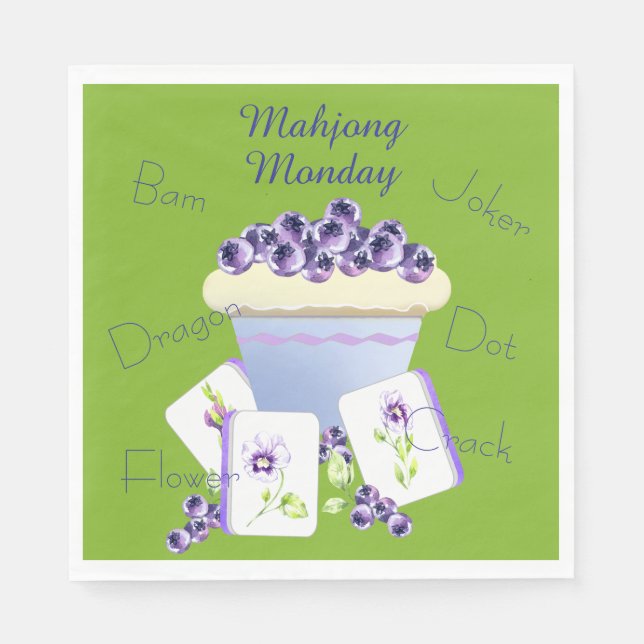 Mahjong Tiles and Blueberry Cupcake Paper Napkin Pappersservett (Framsidan)