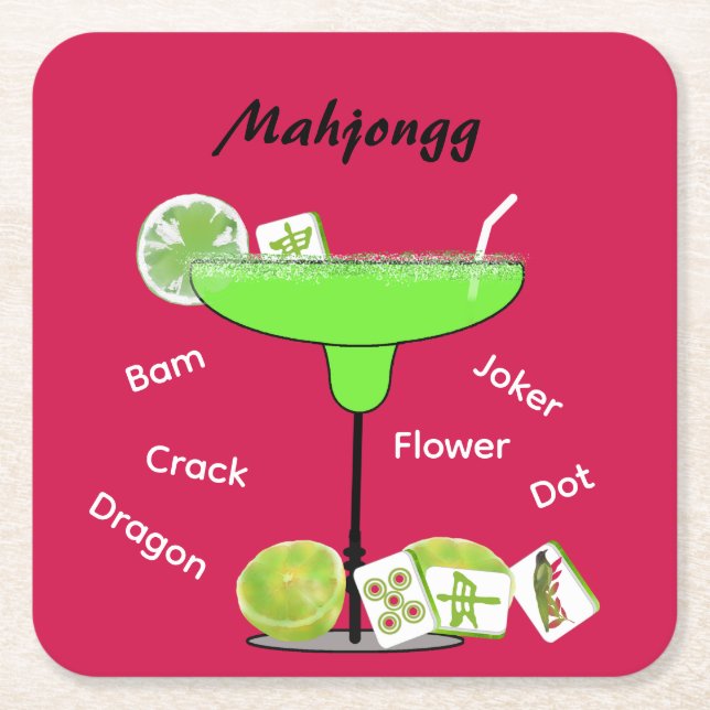 Mahjong Tiles and Cocktail Paper Coaster Underlägg Papper Kvadrat (Framsidan)