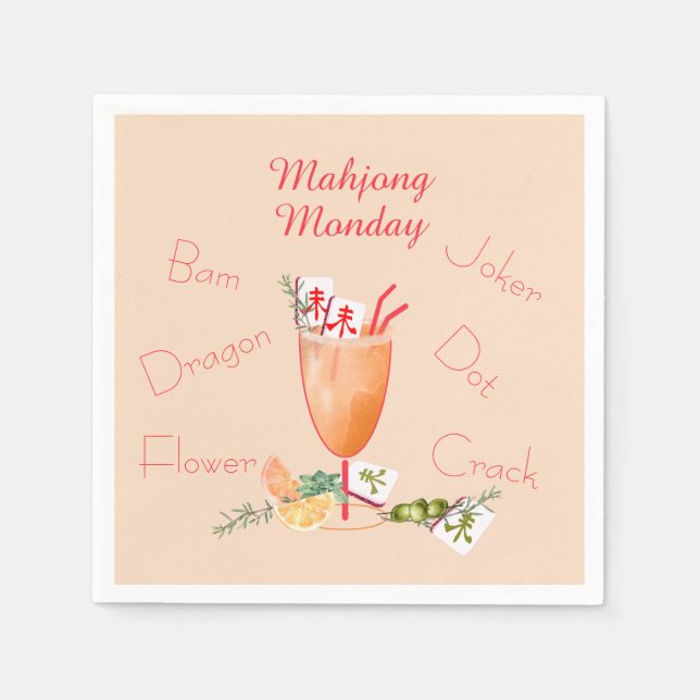 Mahjong Tiles and Cocktail Paper Napkin Pappersservett (Framsidan)