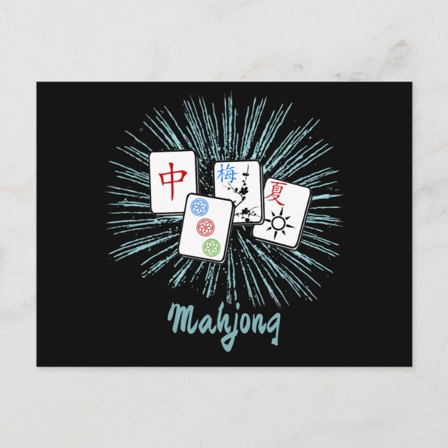 Mahjong Tiles Blue Starburst Custom   Vykort (Framsida)