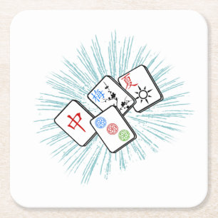 Mahjong Tiles Blue Underlägg Papper Kvadrat