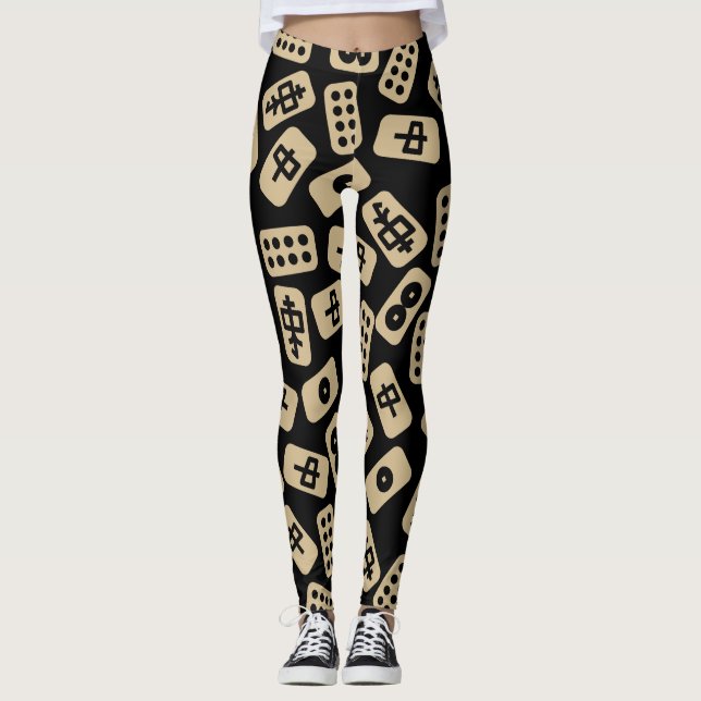 Mahjong Tiles Brown on Black Leggings (Framsida)