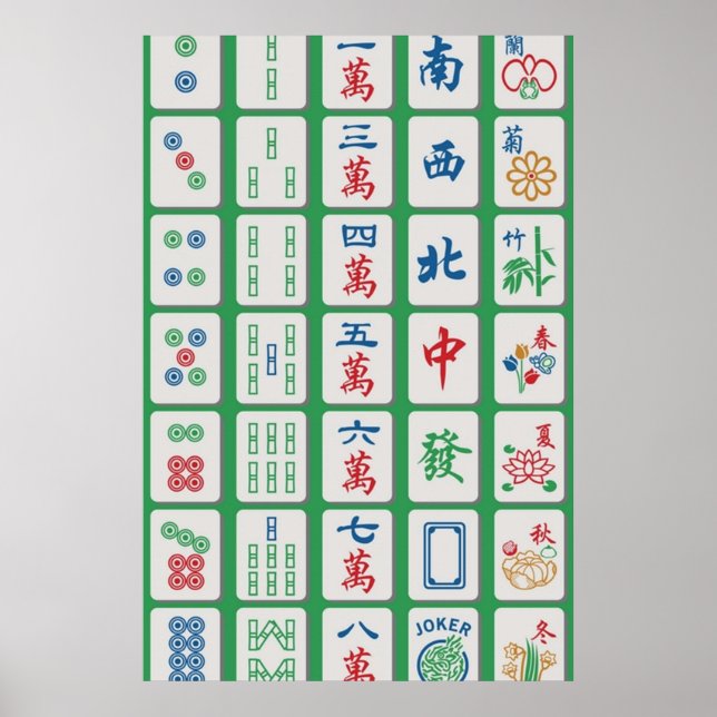 Mahjong Tiles på Grönten Poster (Framsidan)